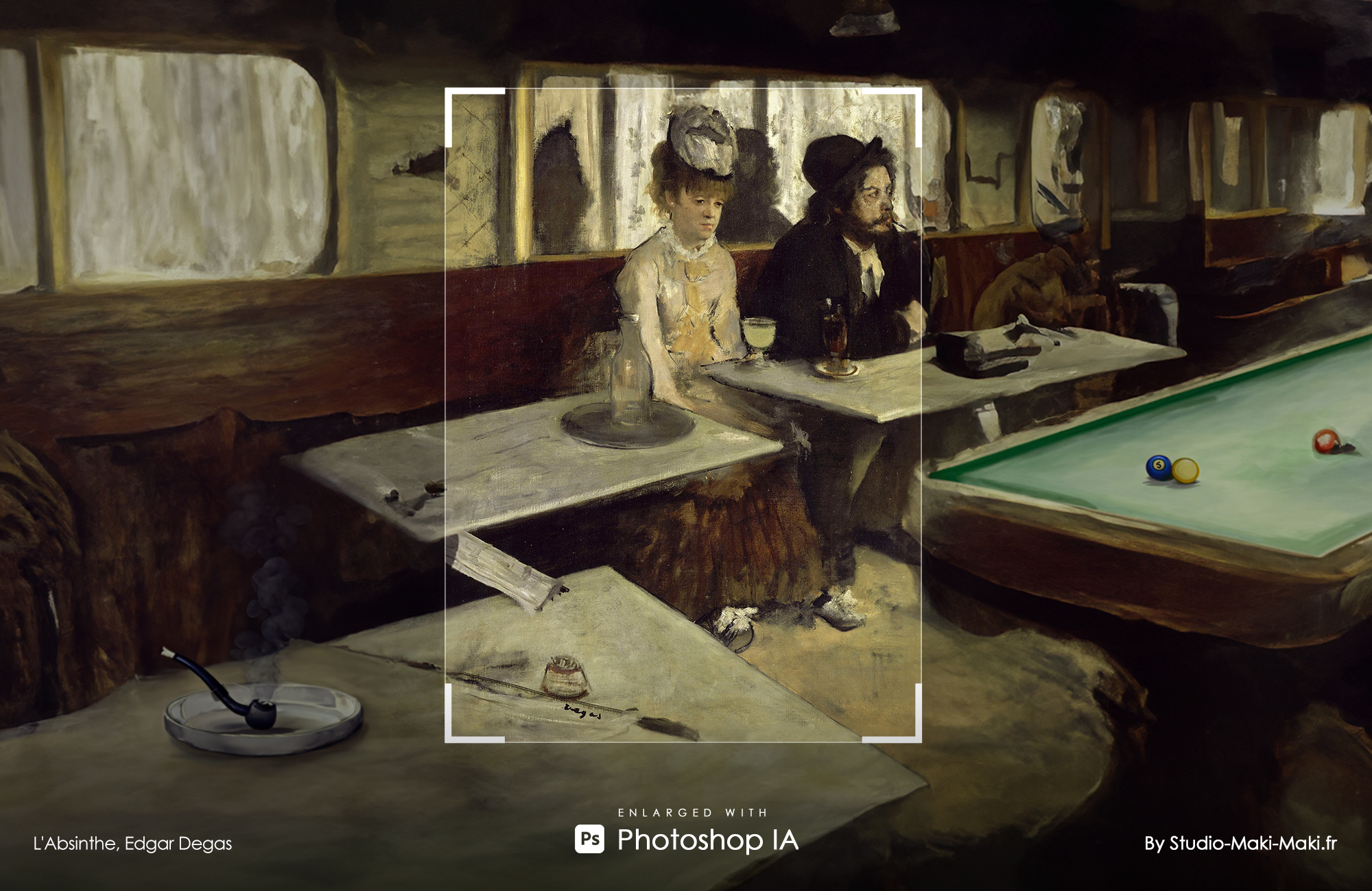 L'Absinthe, Edgar Degas - Enlarged with Photoshop IA - By Studio Maki Maki