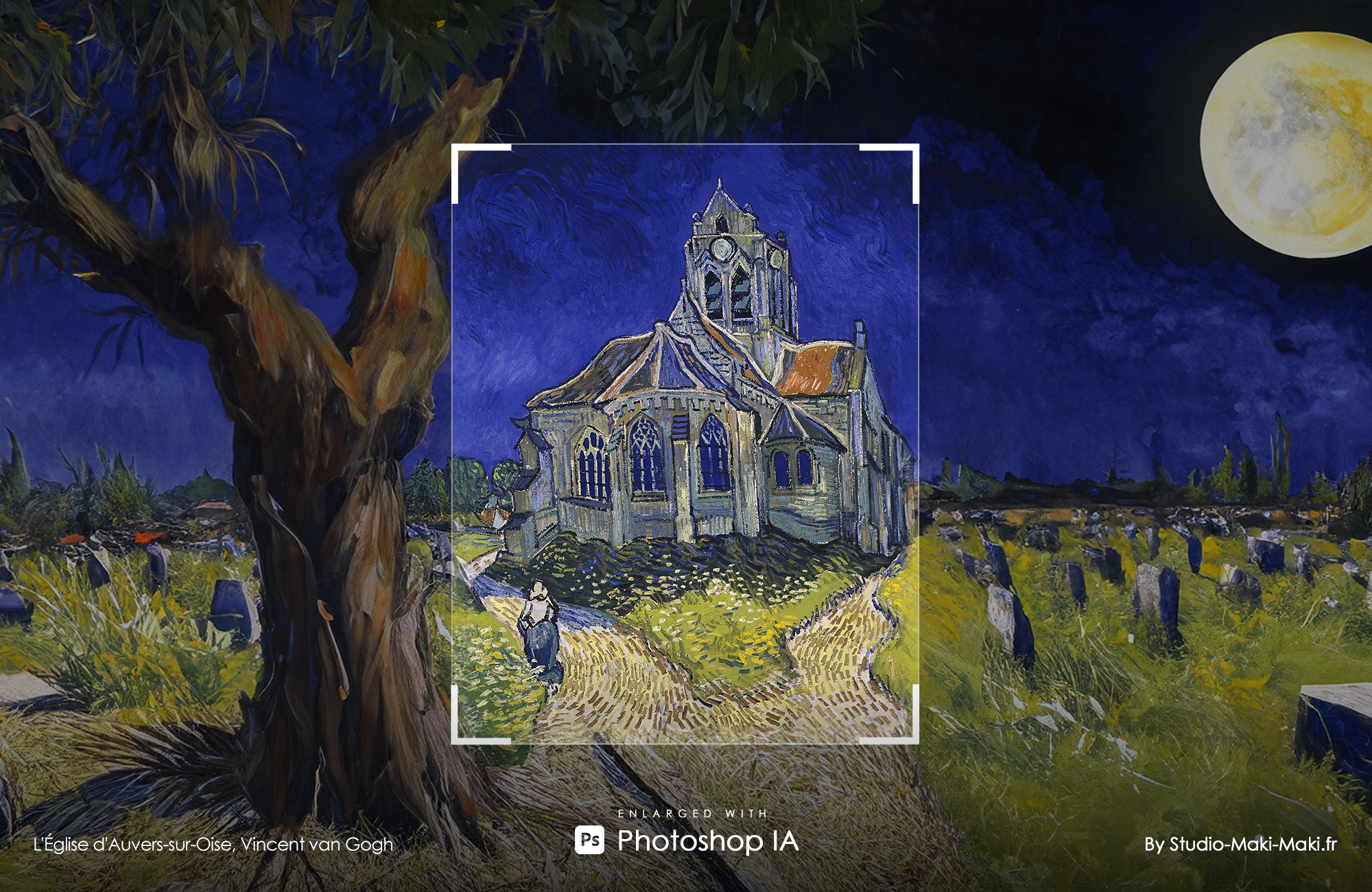 L'Église d'Auvers-sur-Oise, Vincent van Gogh - Enlarged with Photoshop IA - By Studio Maki Maki