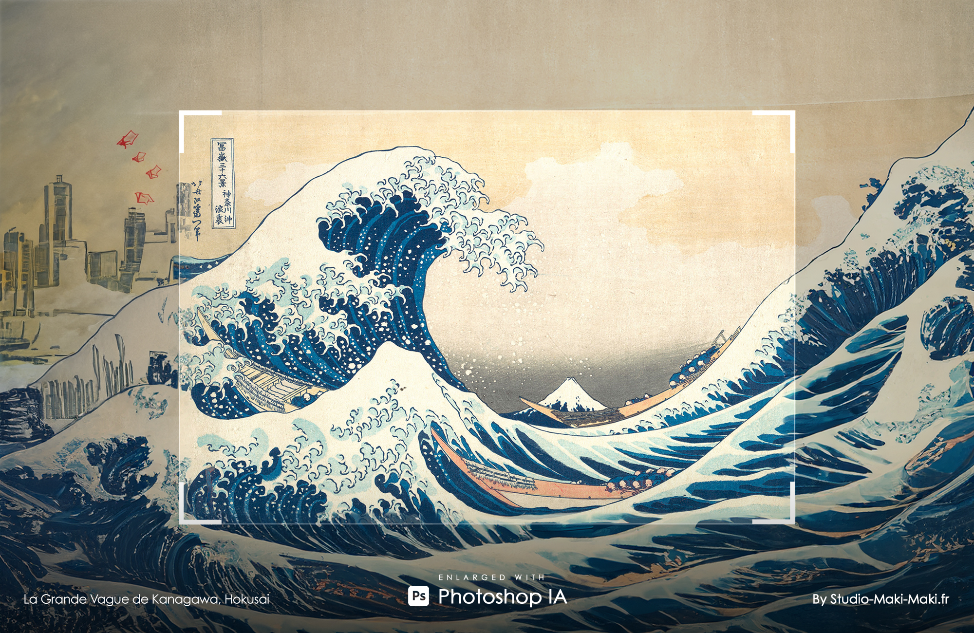 La Grande Vague de Kanagawa, Hokusai - Enlarged with Photoshop IA - By Studio Maki Maki