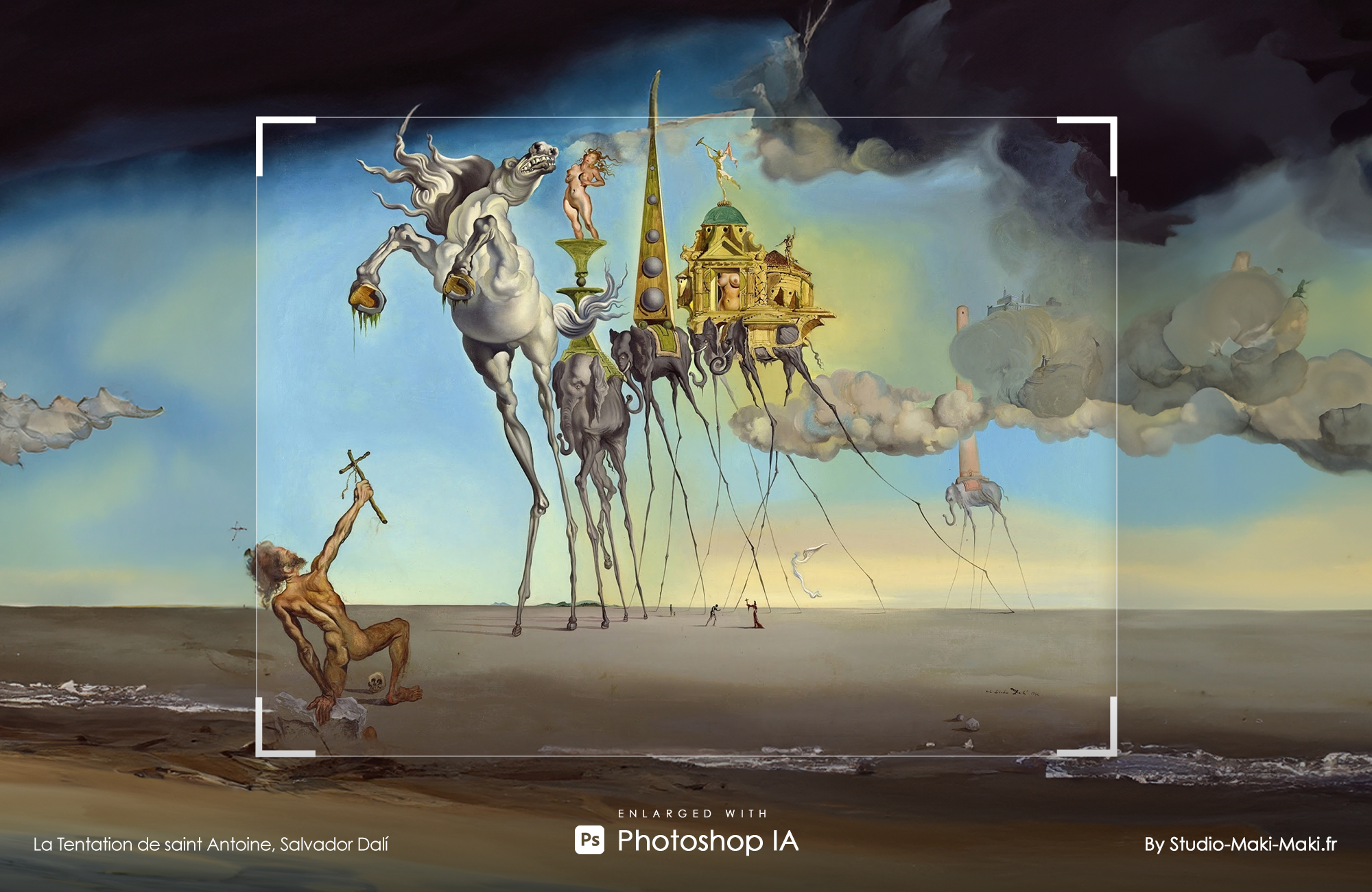 La Tentation de saint Antoine, Salvador Dalí - Enlarged with Photoshop IA - By Studio Maki Maki