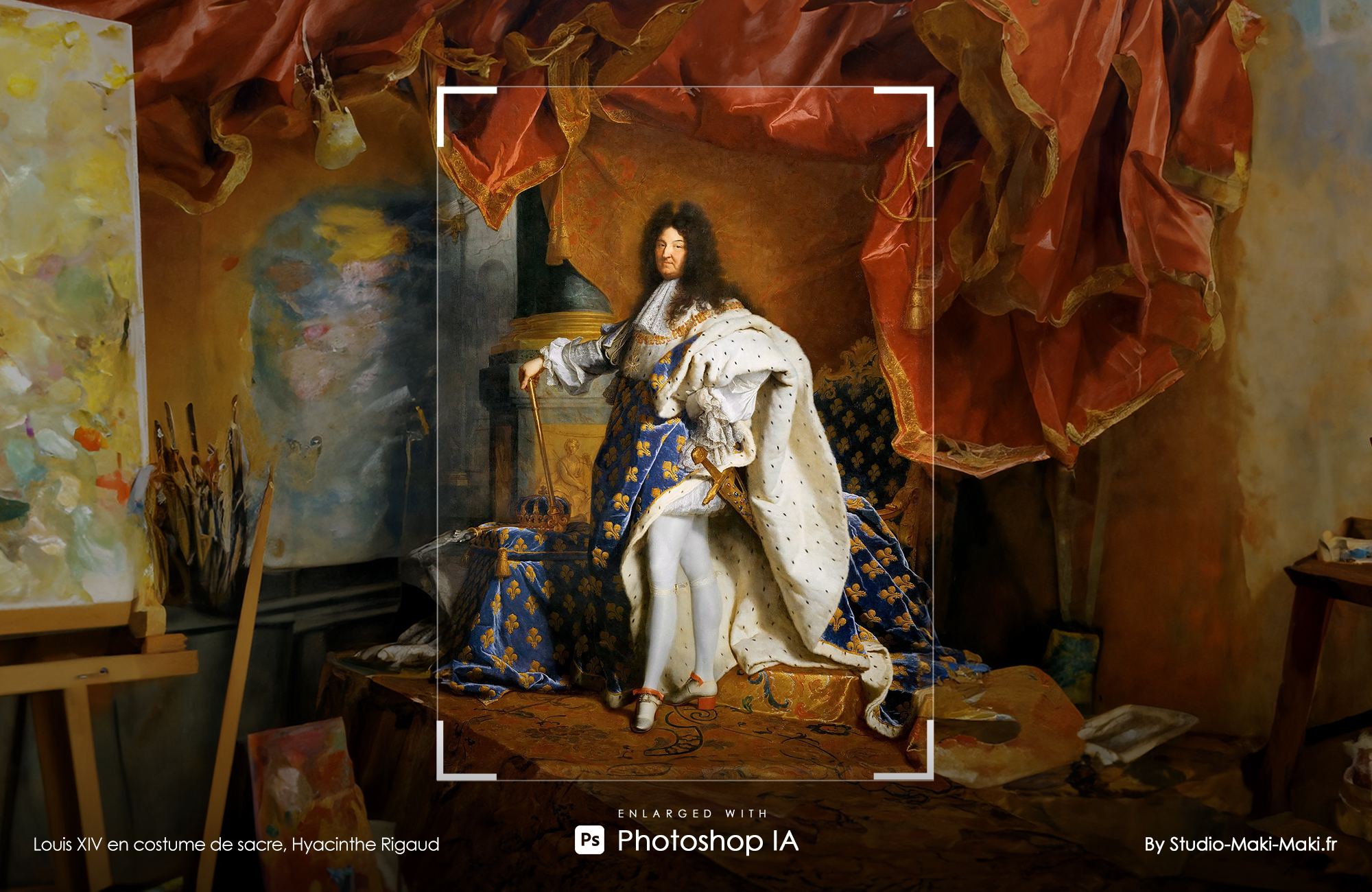 Louis XIV en costume de sacre, Hyacinthe Rigaud - Enlarged with Photoshop IA - By Studio Maki Maki