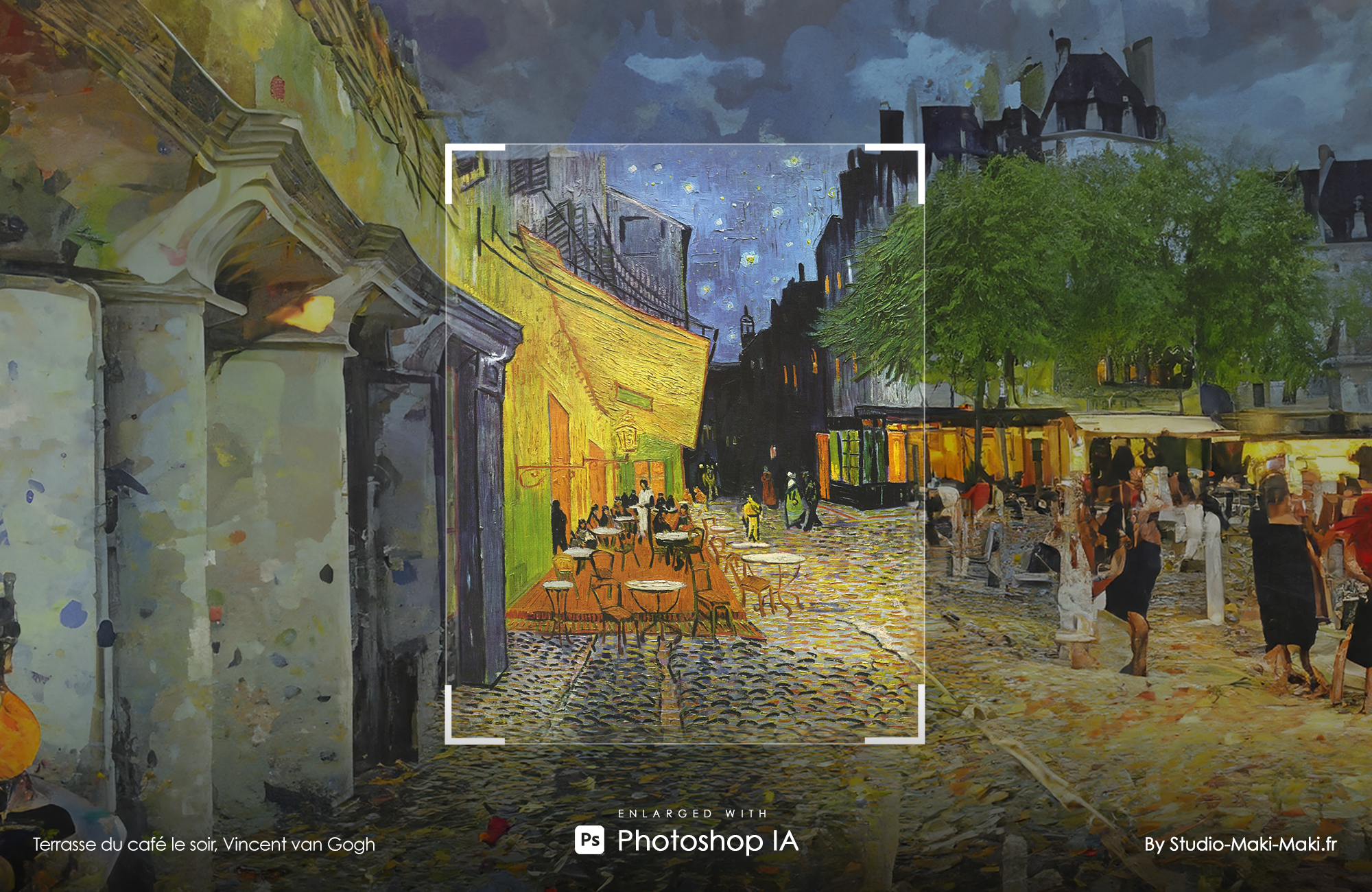 Terrasse du café le soir, Vincent van Gogh - Enlarged with Photoshop IA - By Studio Maki Maki